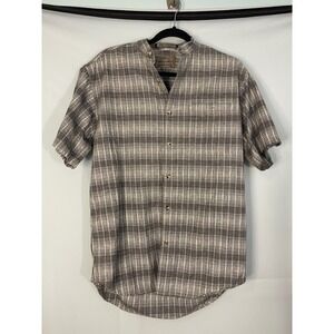 Bocari Studio Mens Plaid Button Down Shirt Collarless Short Sleeve Size M